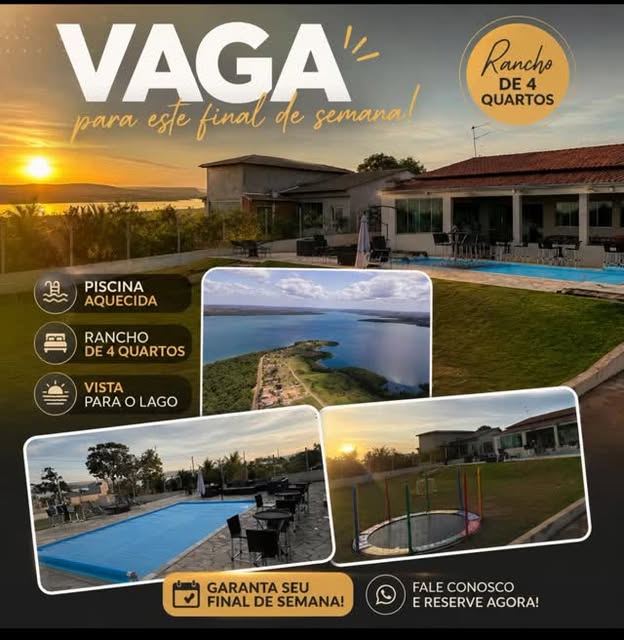Rancho com piscina e vista para o lago